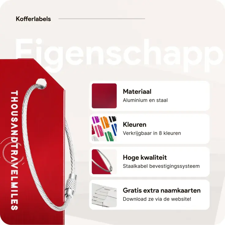 Kofferset 4-delig kofferriem + bagagelabels Rood