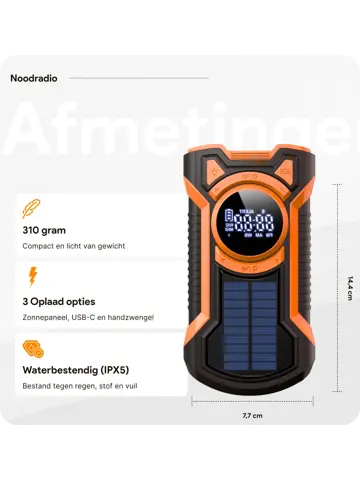 Noodradio met solar dynamo Bluetooth en powerbank