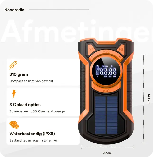 Noodradio met solar dynamo Bluetooth en powerbank