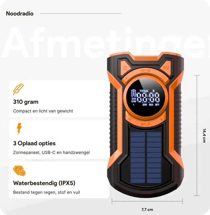 Noodradio met solar dynamo Bluetooth en powerbank