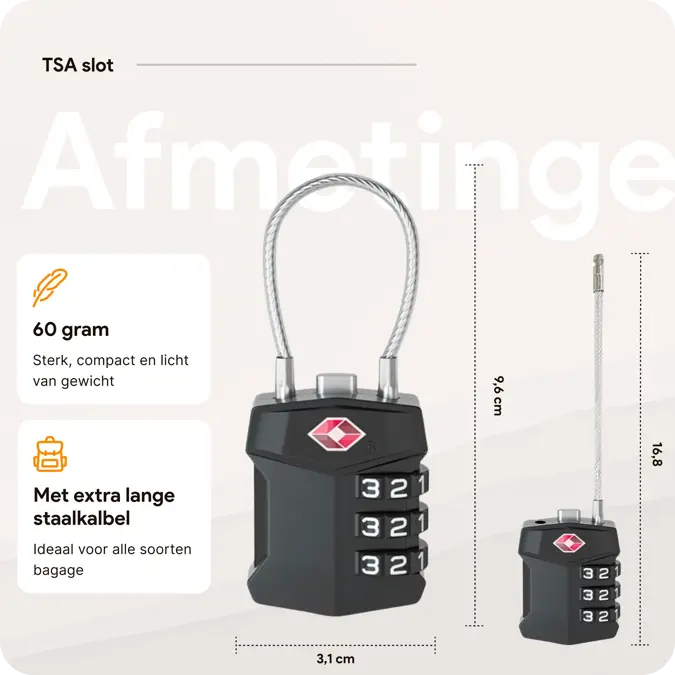 TSA slot met staalkabel voor bagage – 2 stuks