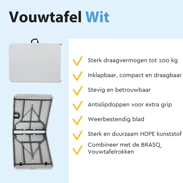BRASQ Inklapbare Vouwtafel - 180x70x74cm