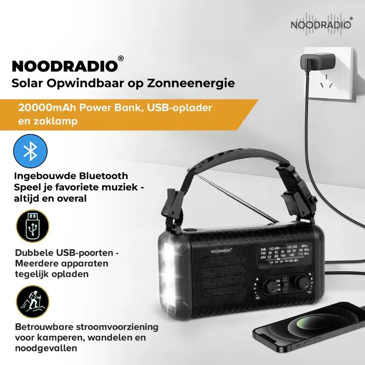 Noodradio Solar & Bluetooth 20.000 mAh Powerbank