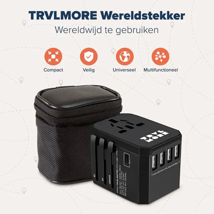 Wereldstekker Universeel – USB C/A