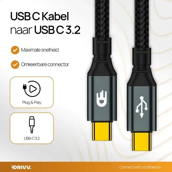 USB C naar USB C 3.2 Kabel - 3 Meter
