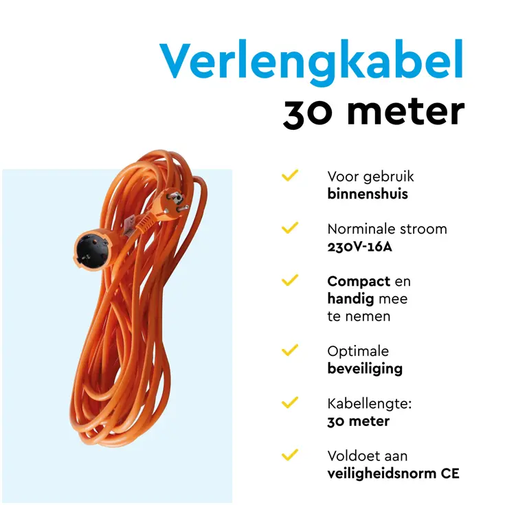 Verlengsnoer 30 m met randaarde voor binnen