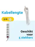 Stekkerdoos 5‑voudig met schakelaar – 3 m