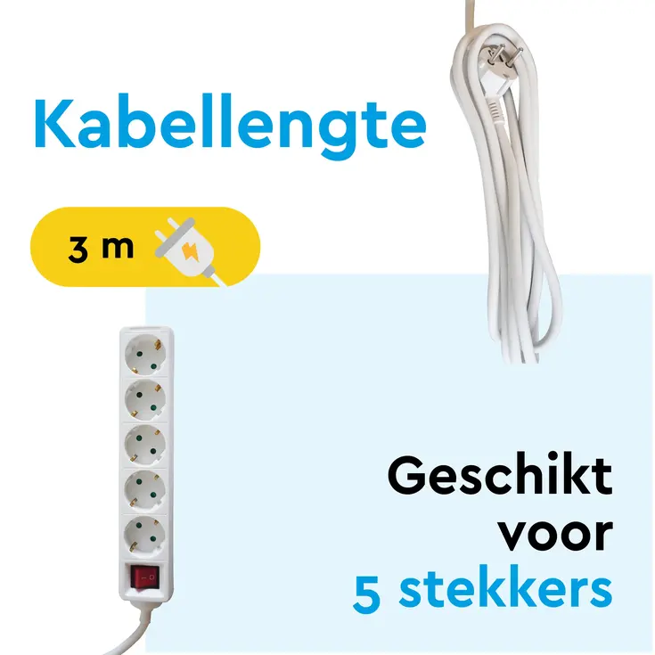 Stekkerdoos 5‑voudig met schakelaar – 3 m