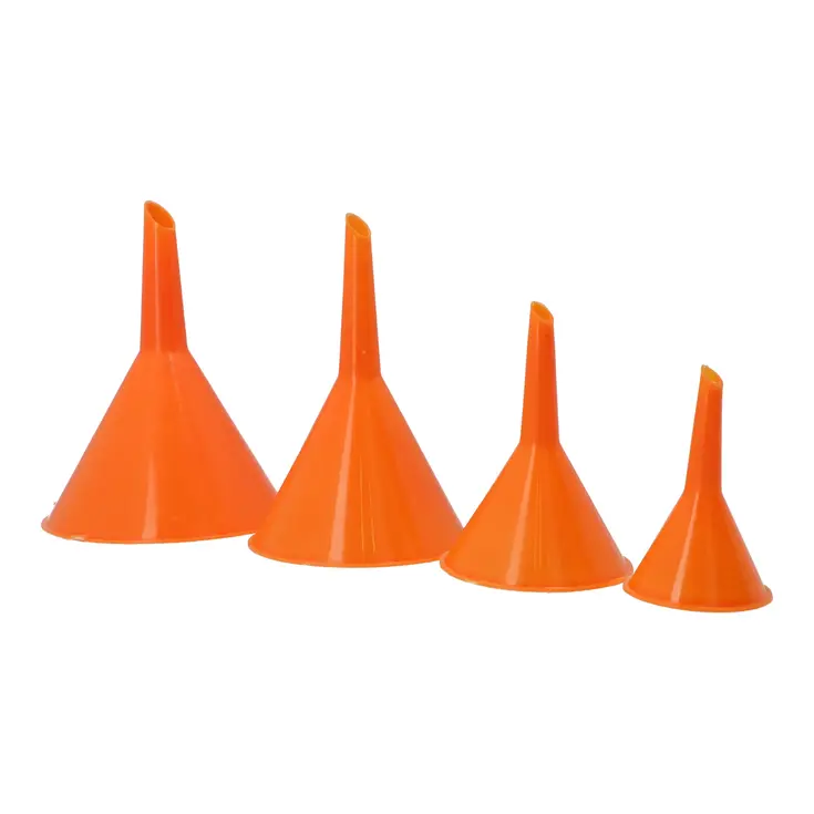 Set van 4 oranje kunststof trechters