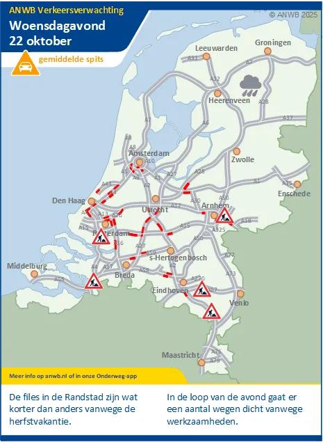 Een gemiddelde spits. De files in de Randstad zijn korter door de herfstvakantie.
