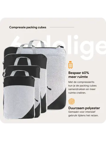 Packing cubes compressie set – 6-delig – Zwart