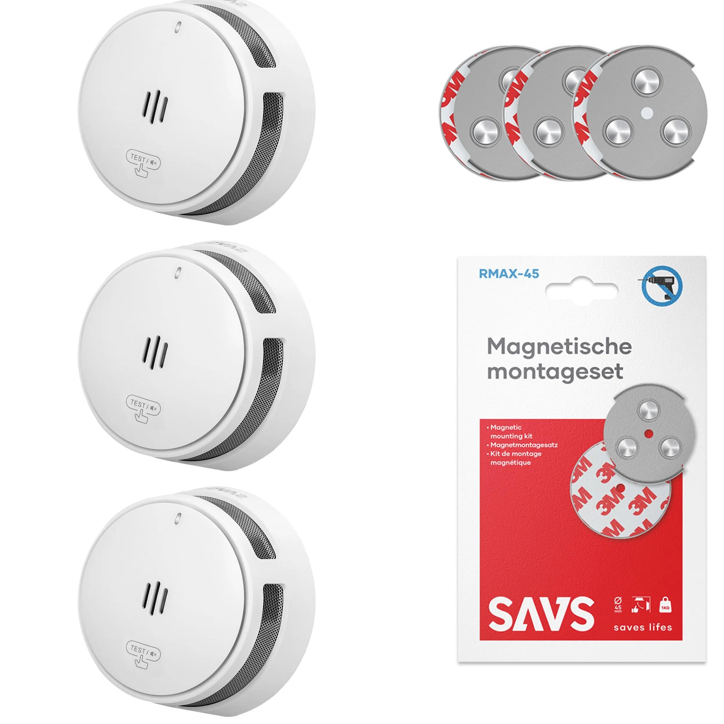 Savs  S10 Rookmelder met magneet 3-pack  Wit