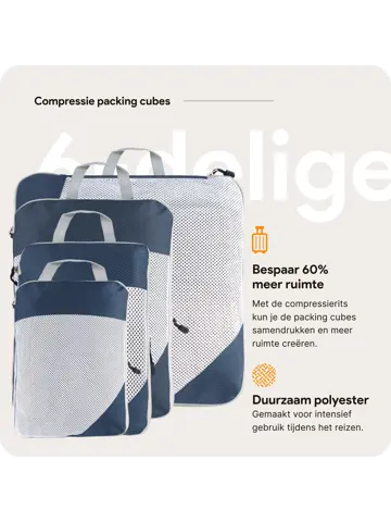 Packing cubes compressie set – 6-delig – N Blauw