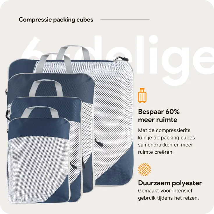 Packing cubes compressie set – 6-delig – N Blauw