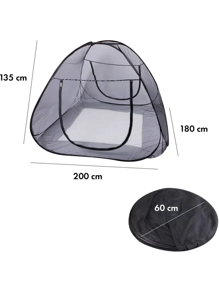 Bedtent Pop Up klamboe - 200x180cm - Zwart