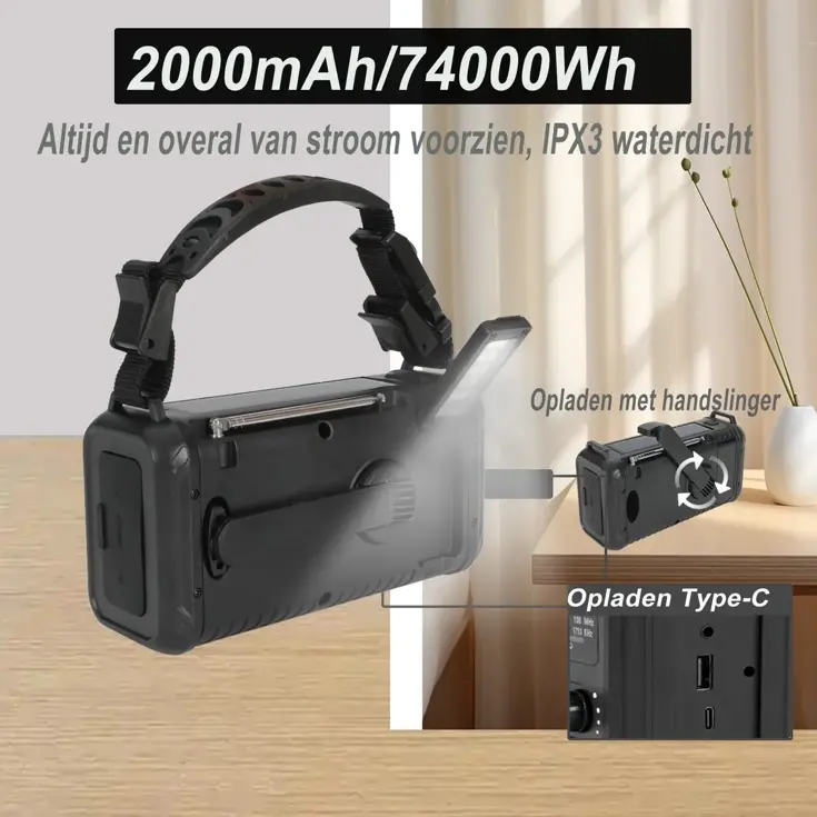 NoodRadio Solar Opwindbaar - FM/AM - 20.000mAh