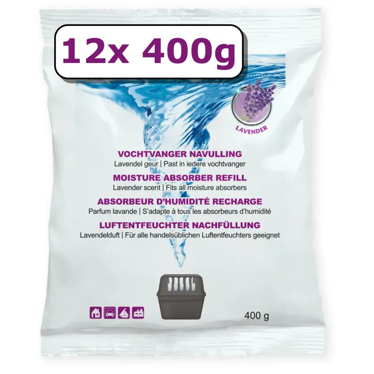 Vochtvanger navulling - 12x - 400 gram - lavendel