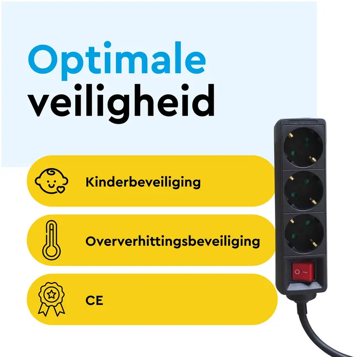 Stekkerdoos 3‑voudig met schakelaar – 1,4 m