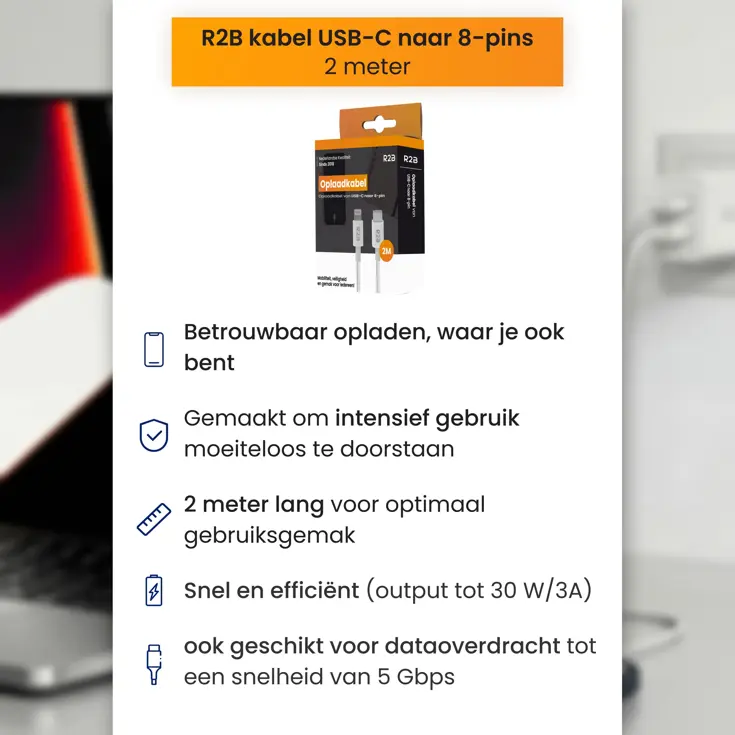 USB-C naar Lightning Kabel - 2 Meter
