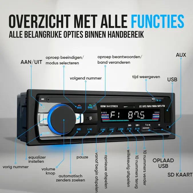 Strex Autoradio met Bluetooth - 1DIN