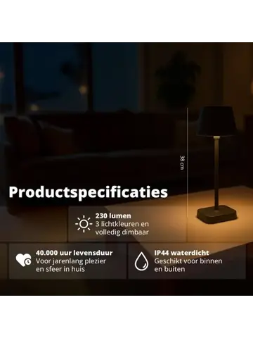 Tafellamp Lume - 3 lichtstanden - 38cm