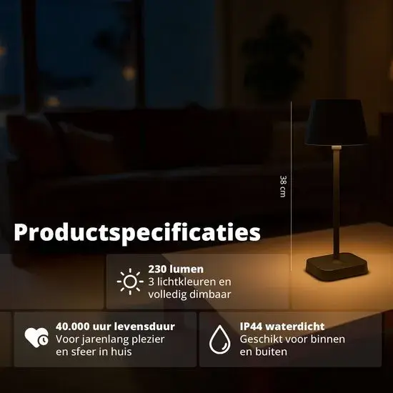 Tafellamp Lume - 3 lichtstanden - 38cm