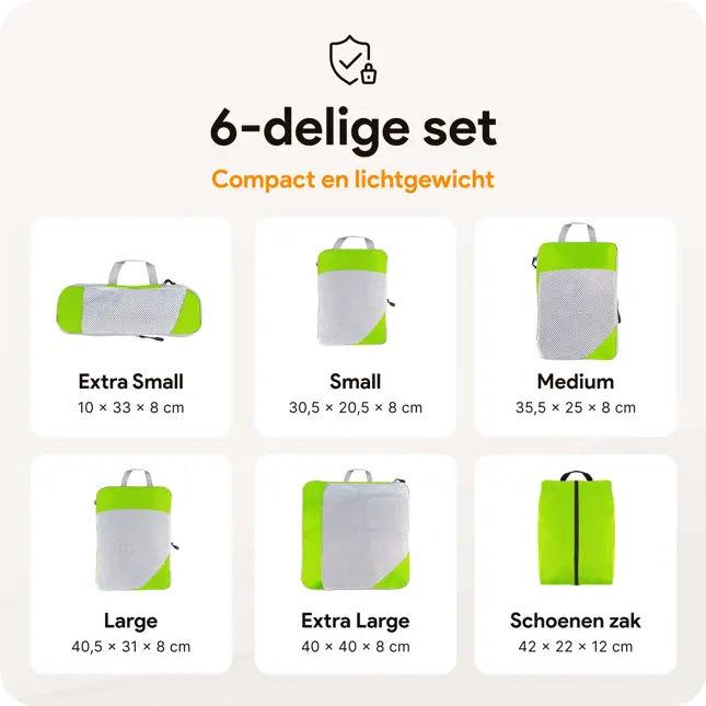 Packing cubes compressie set – 6-delig – Groen