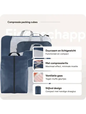 Packing cubes compressie set – 6-delig – N Blauw