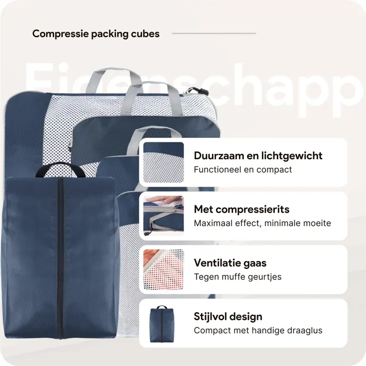 Packing cubes compressie set – 6-delig – N Blauw