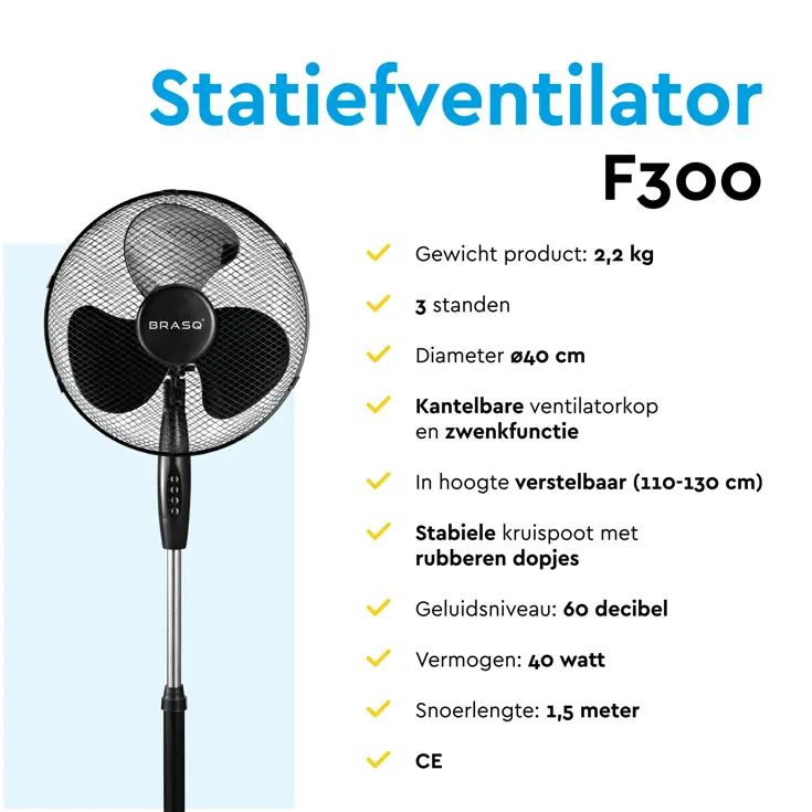 Statiefventilator 40 cm – verstelbaar – 3 standen