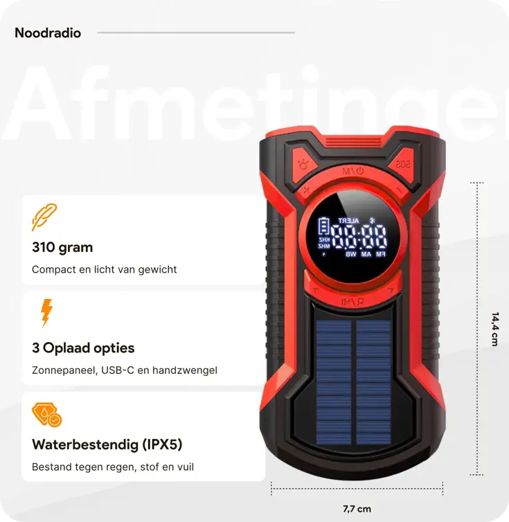 Noodradio met solar dynamo Bluetooth en powerbank