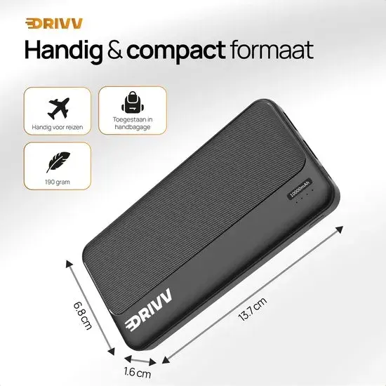 Drivv. Powerbank 10000 mAh - 22.5w Snellader