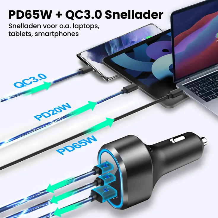 103W Autolader Snellader met 3 USB Poorten