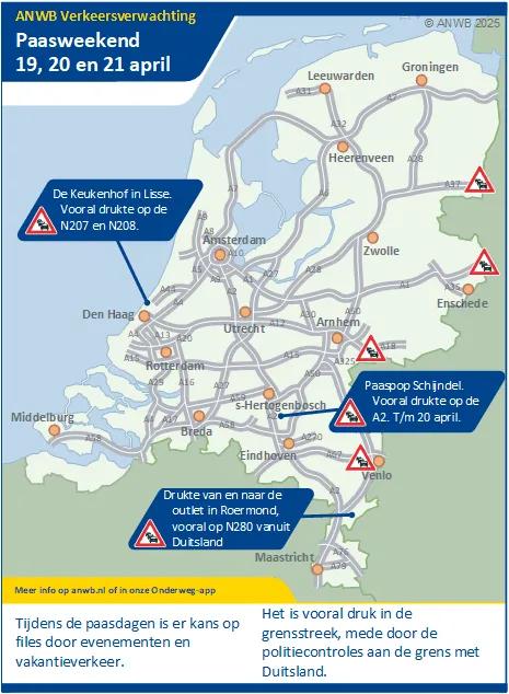 Verkeersverwachting paasweekend 19 - 21 april: Kans op vertraging door evenementen en vakantieverkeer.