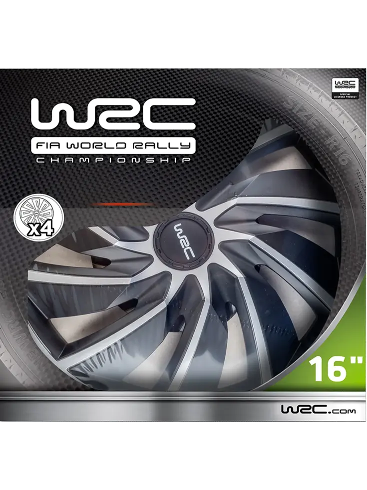 WRC Wieldoppen 16" - zilver/zwart 4 stuks