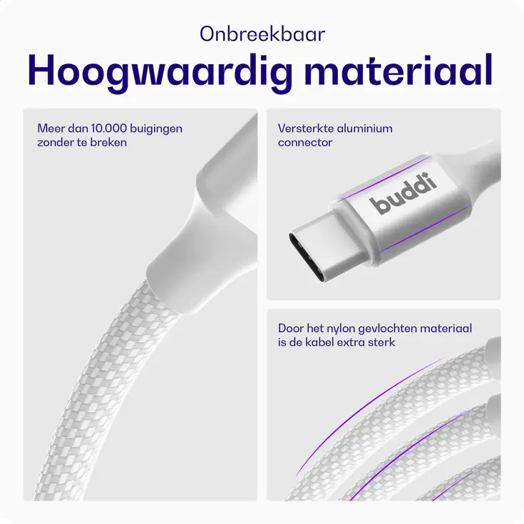 Flex USB-A naar USB-C Kabel 1M Wit