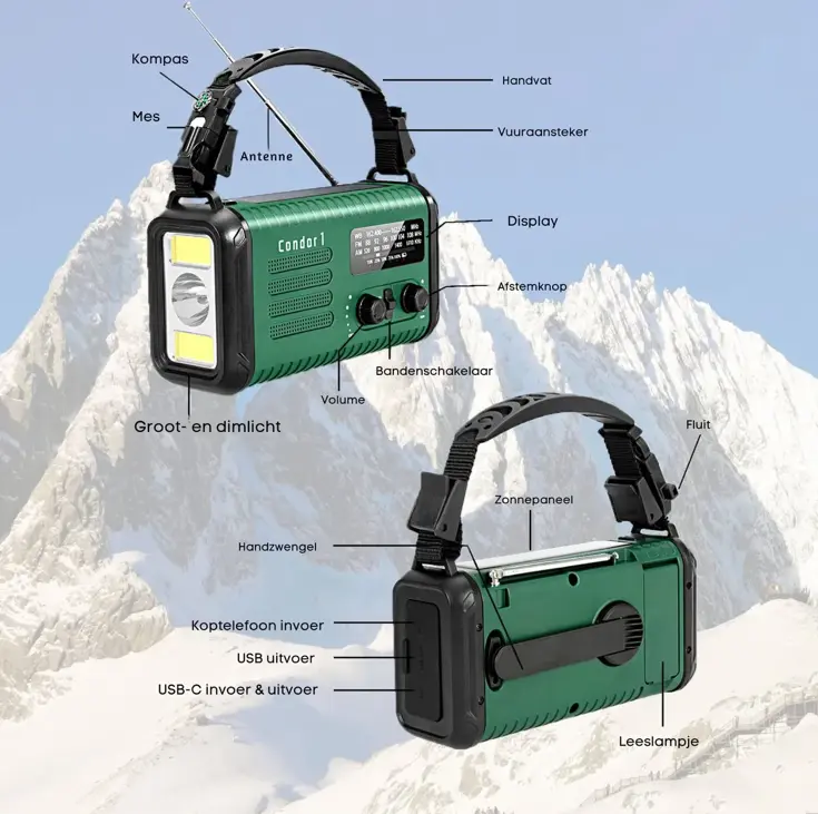 NoodRadio Solar Opwindbaar - FM/AM - 20.000mAh
