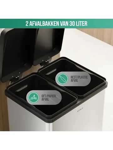 Avalo Prullenbak 2x30L - RVS