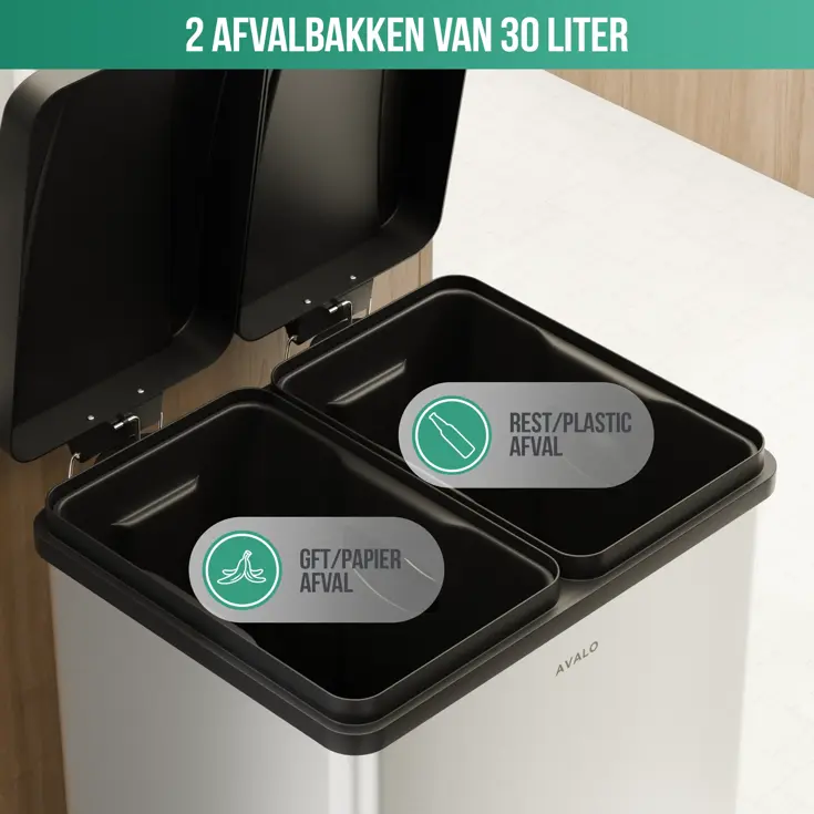 Avalo Prullenbak 2x30L - RVS