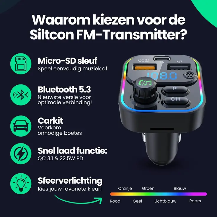 FM Transmitter - BT 5.3 - USB-C 22,5W