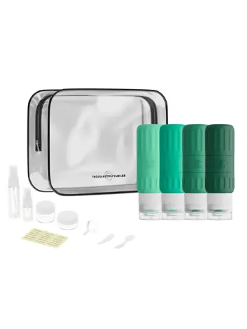 Toilettas met reisflesjes – 12-delig – Groen