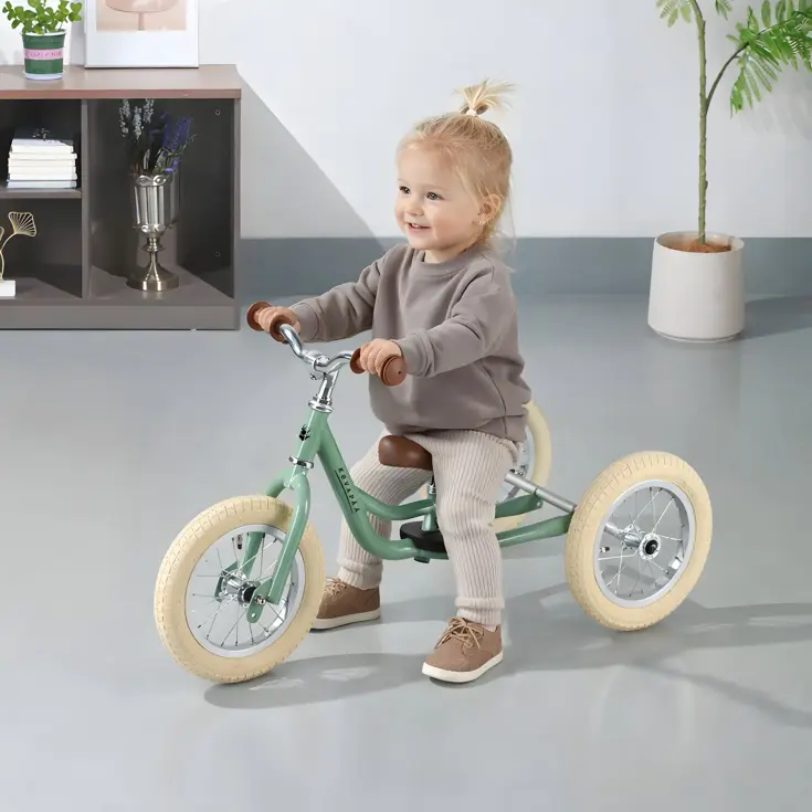 2-in-1 Loopfiets Driewieler met Duwstang