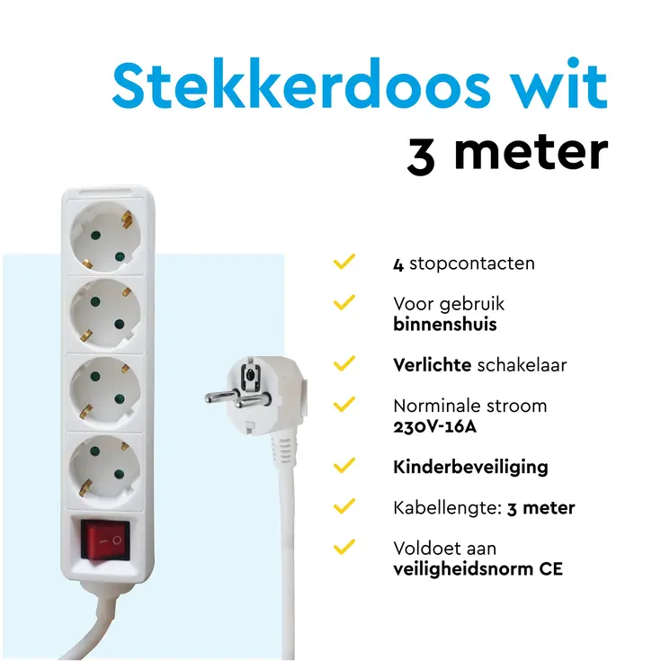 Stekkerdoos 4‑voudig met schakelaar – 3 m