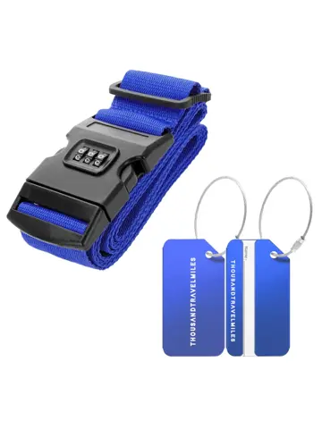 Kofferriem + 2 Bagagelabel – 3-delig – Blauw