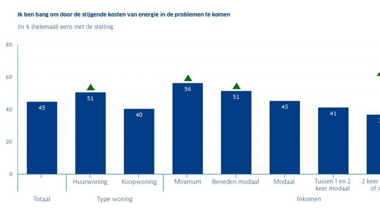 Staafdiagram met resultaten op de ANWB stelling 'Ik ben ban om door de stijgende kosten van energie in de problemen te komen'