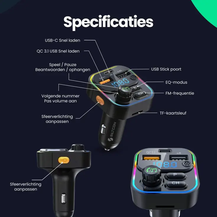 FM Transmitter - BT 5.3 - USB-C 22,5W