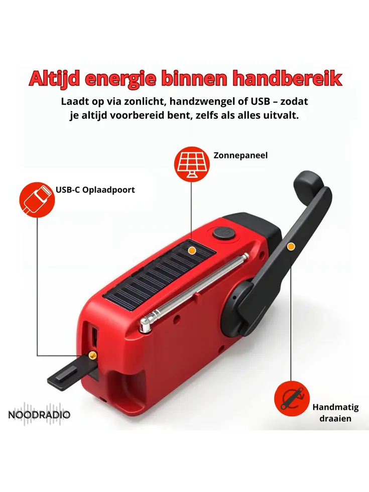 Noodradio® Solar Powerbank Opwindbaar