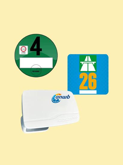 milieusticker, vignet en tolbadge