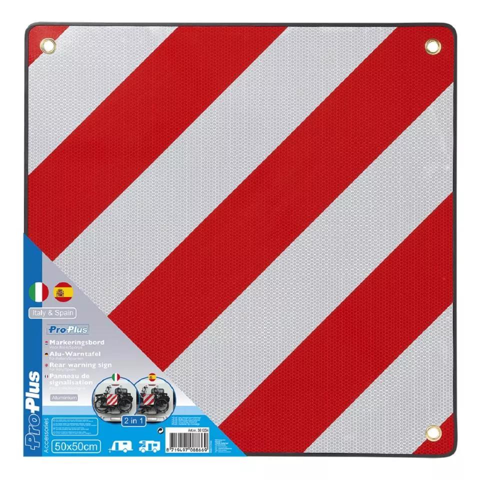 Aluminium Waarschuwingsbord Voor Italië/Spanje, 50 X 50 Cm Reflecterend Voor Fietsendragers Achteraanhanger Caravans