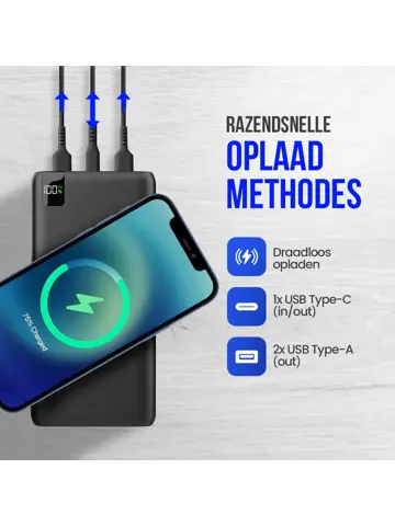 Powerbank met Draadloze Qi Lader